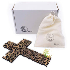 Olive wood crucifix Bethlehem with Our Father prayer