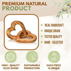 handcrafted olive wood interlocking hearts with natural grain