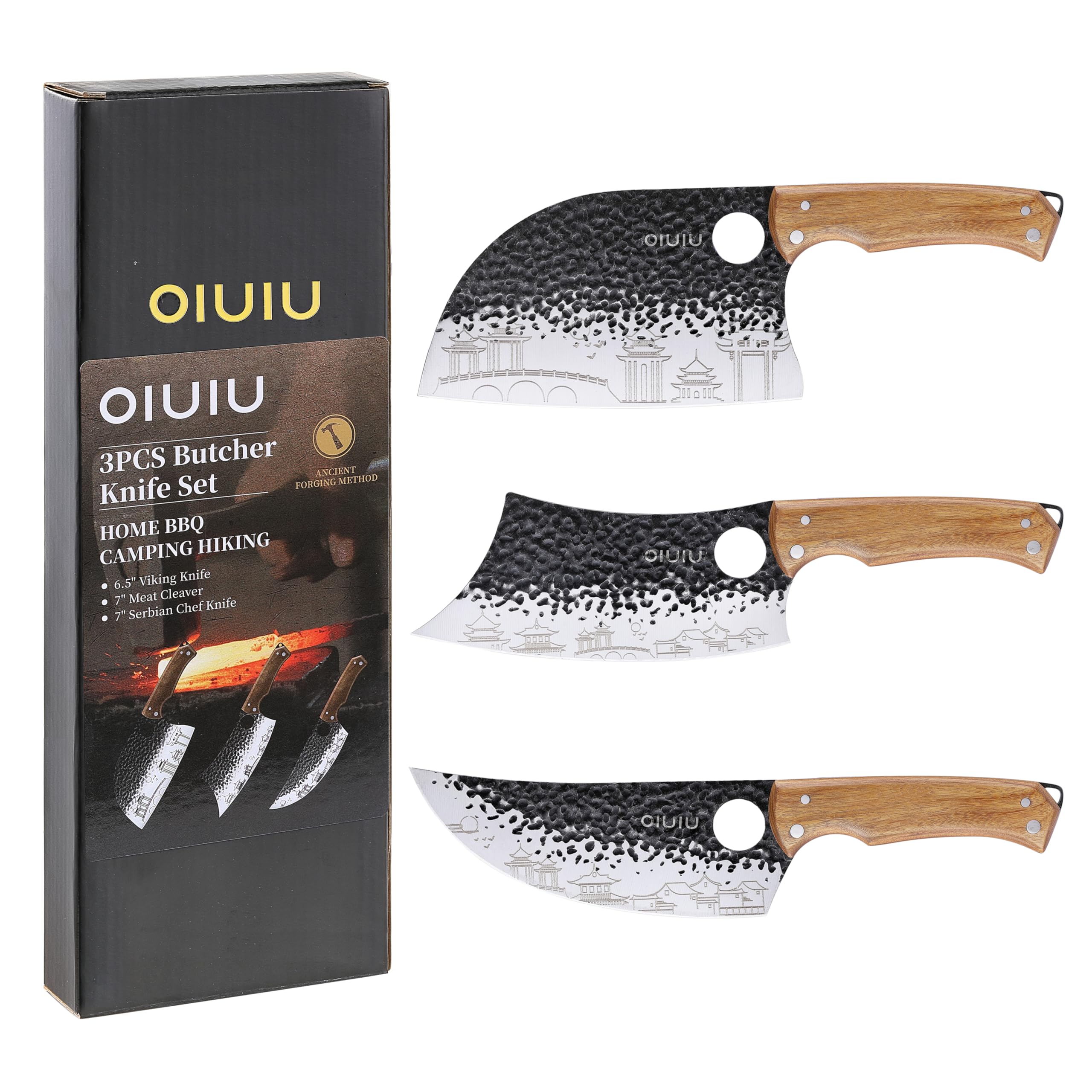 OLULU 3PCS Butcher Knife Set wooden handle image
