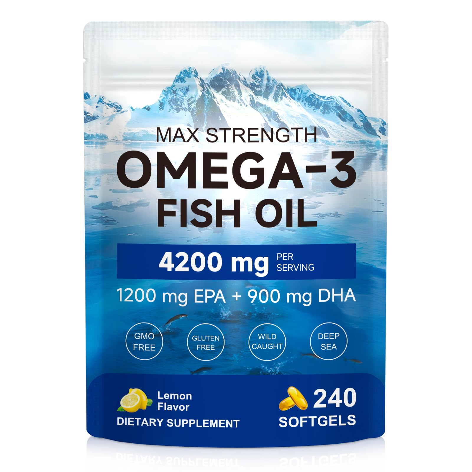 Omega 3 fish oil 4200mg per serving bottle with 240 softgels