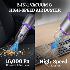 Includes floor brush and nozzle brush for car interiors and tight corners