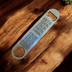 Slim compact Viking Toast bottle opener