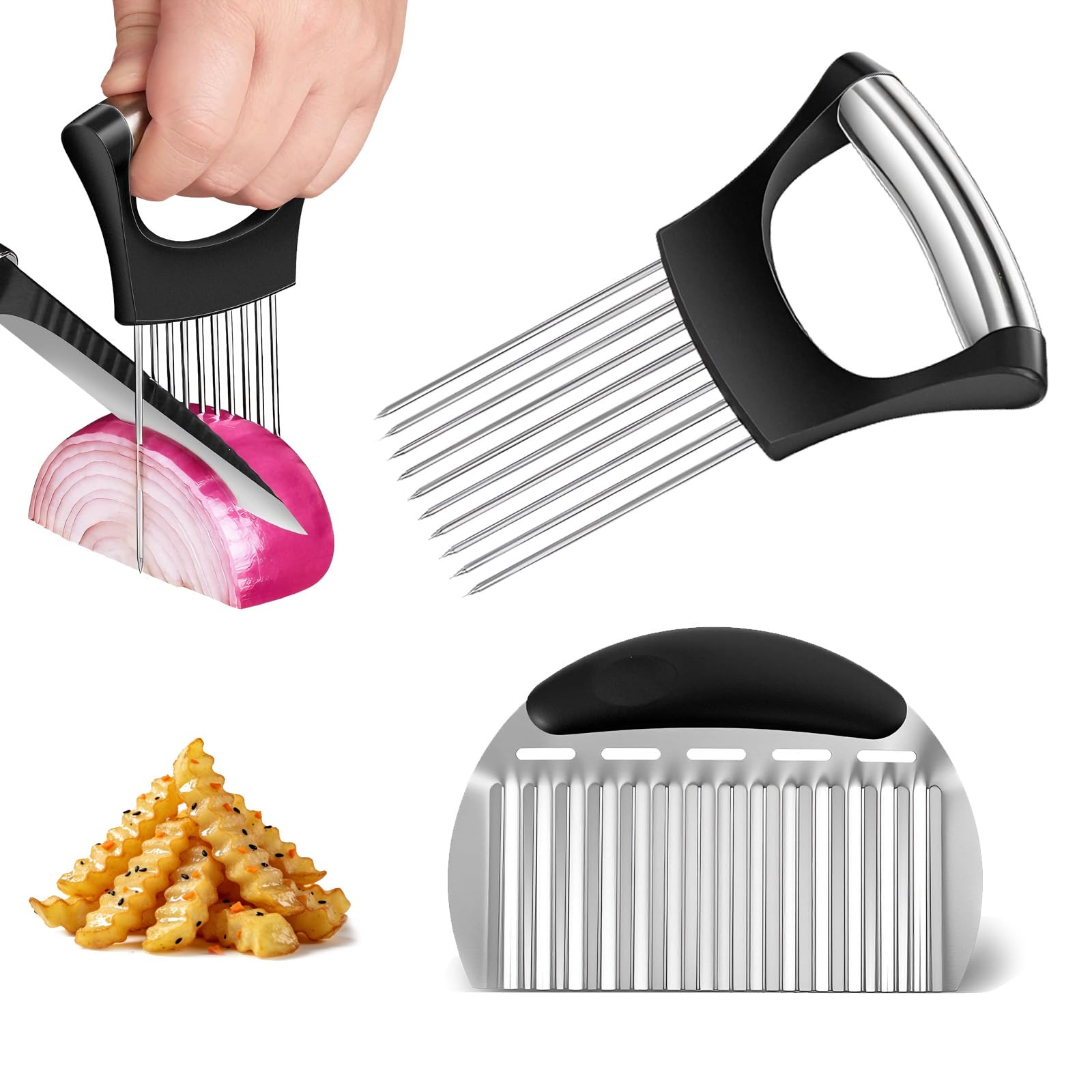 Onion Holder for Slicing & Crinkle Cutter Knife stainless steel product photo