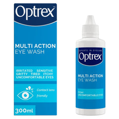Optrex Multiaction Eye Wash with Eye Bath 300ml bottle side view