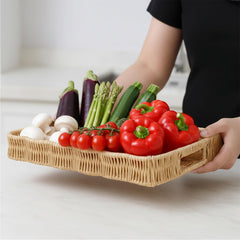 Rectangular serving tray with handles 13.98 x 9.84 inches on table