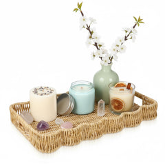 Oqqlin scalloped tray rectangle with handles apricot color front view