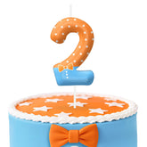 Orange blue number 2 birthday candles on cake