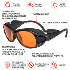 Wrap-around safety glasses with anti fog coating
