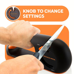 Orange Ninja garden tool sharpener for lawn tools