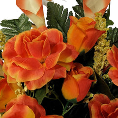 Orange rose and calla lily bouquet for grave site
