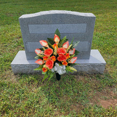 Faux flowers including orange roses rosebuds babys-breath calla-lilies silk fern