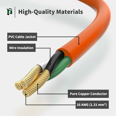 ETL listed orange extension cord 50 ft for garden and home use