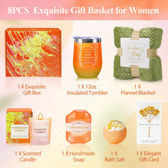 Orange spa gift basket with seven high-quality items