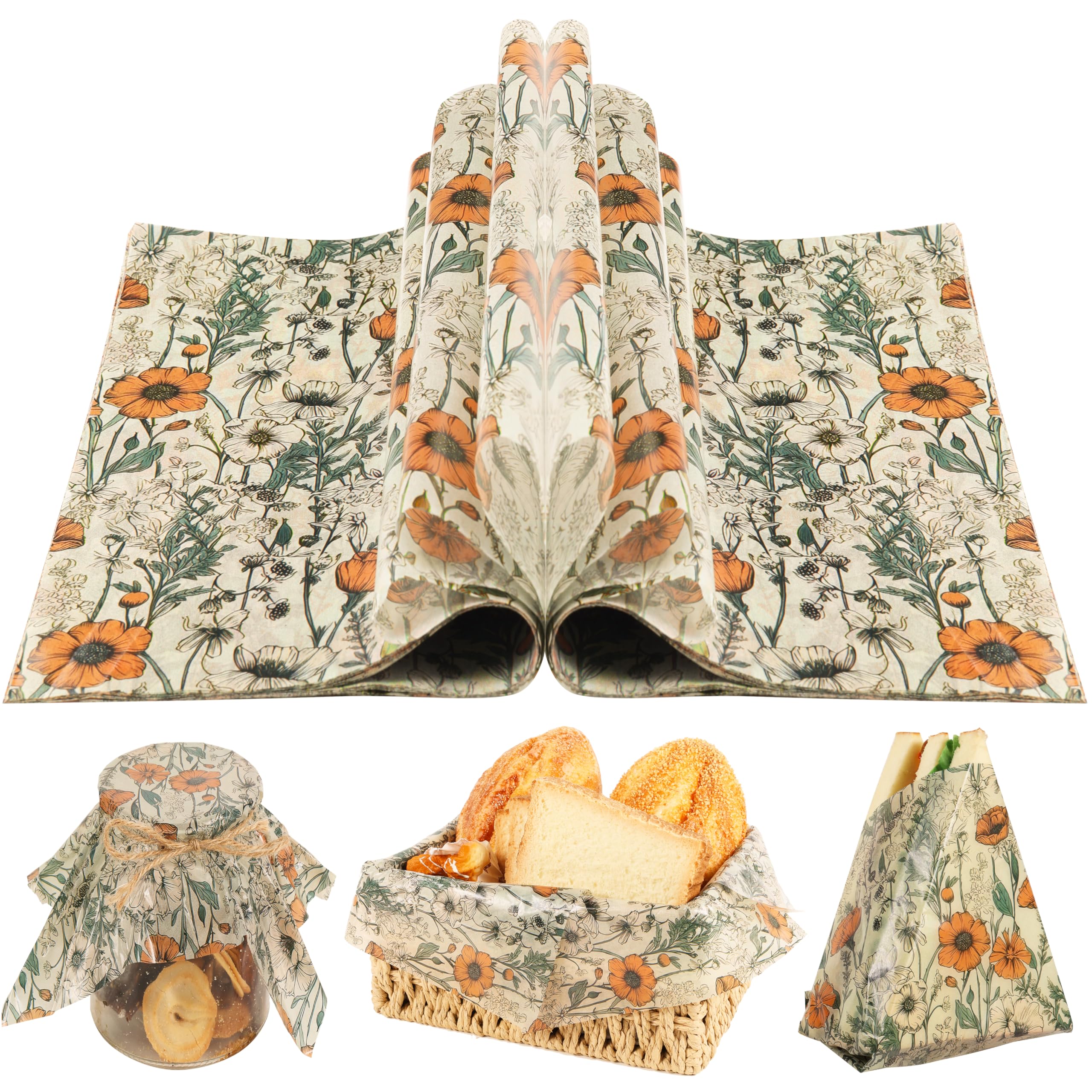 Orange Wildflower Garden Floral Wax Paper sheet with deli design