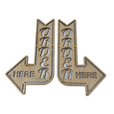 Order Here Left and Right Arrows signs 8x13 maple wood two-sign set
