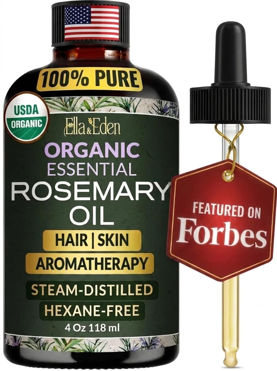 Organic Rosemary Oil for Hair Growth bottle with dropper 4 oz