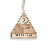 Ornament 3rd US Armored Division Spearhead raw wood 3x3in
