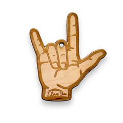 Ornament ASL I Love You sign language ornament on Maple wood