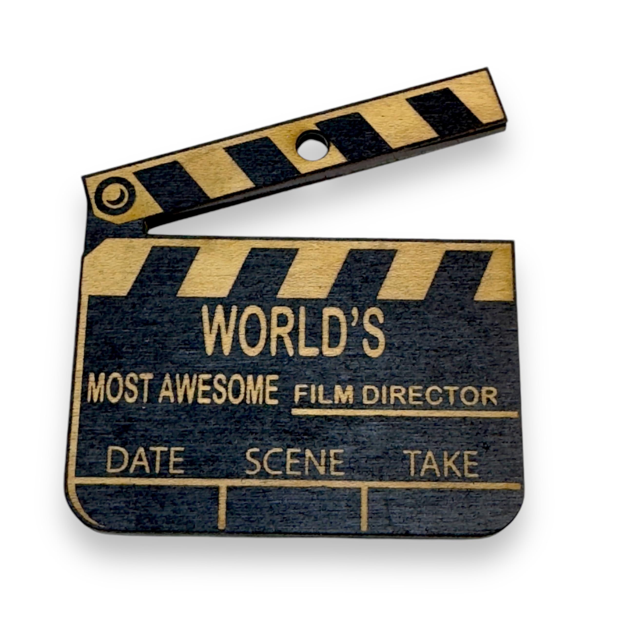Ornament BLACK Worlds most awesome Film Director on maple wood
