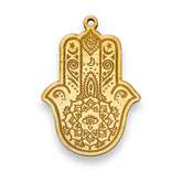 Ornament Hamsa Hand Raw Wood 4x3in closeup showing grain