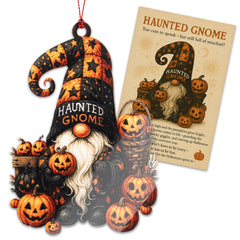 Ornament Haunted Gnome with pumpkin jack-o-lantern design