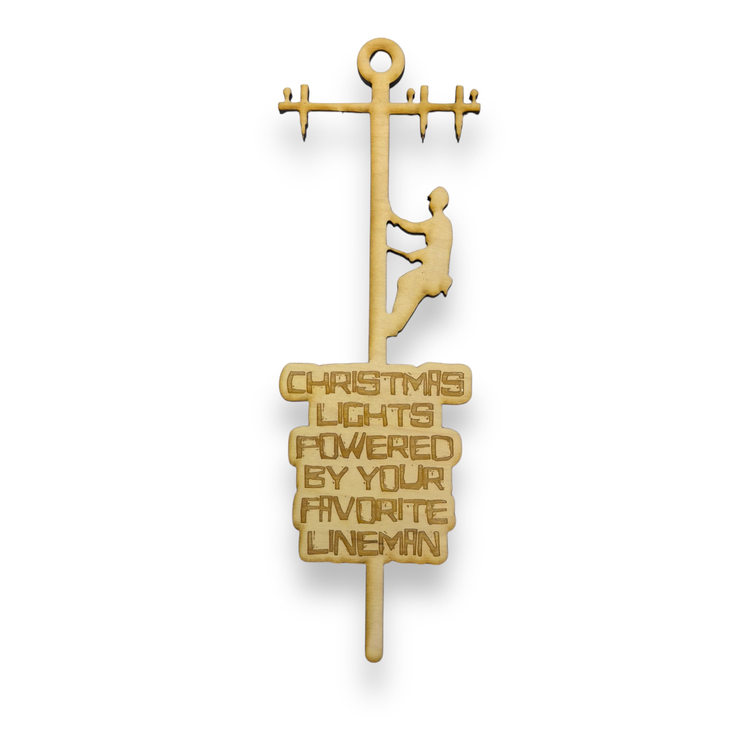 Ornament lineman design in maple wood 3x9in