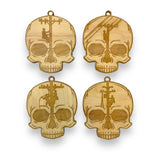 Ornament Lineman Skulls set of 4 in raw maple wood 3x3in