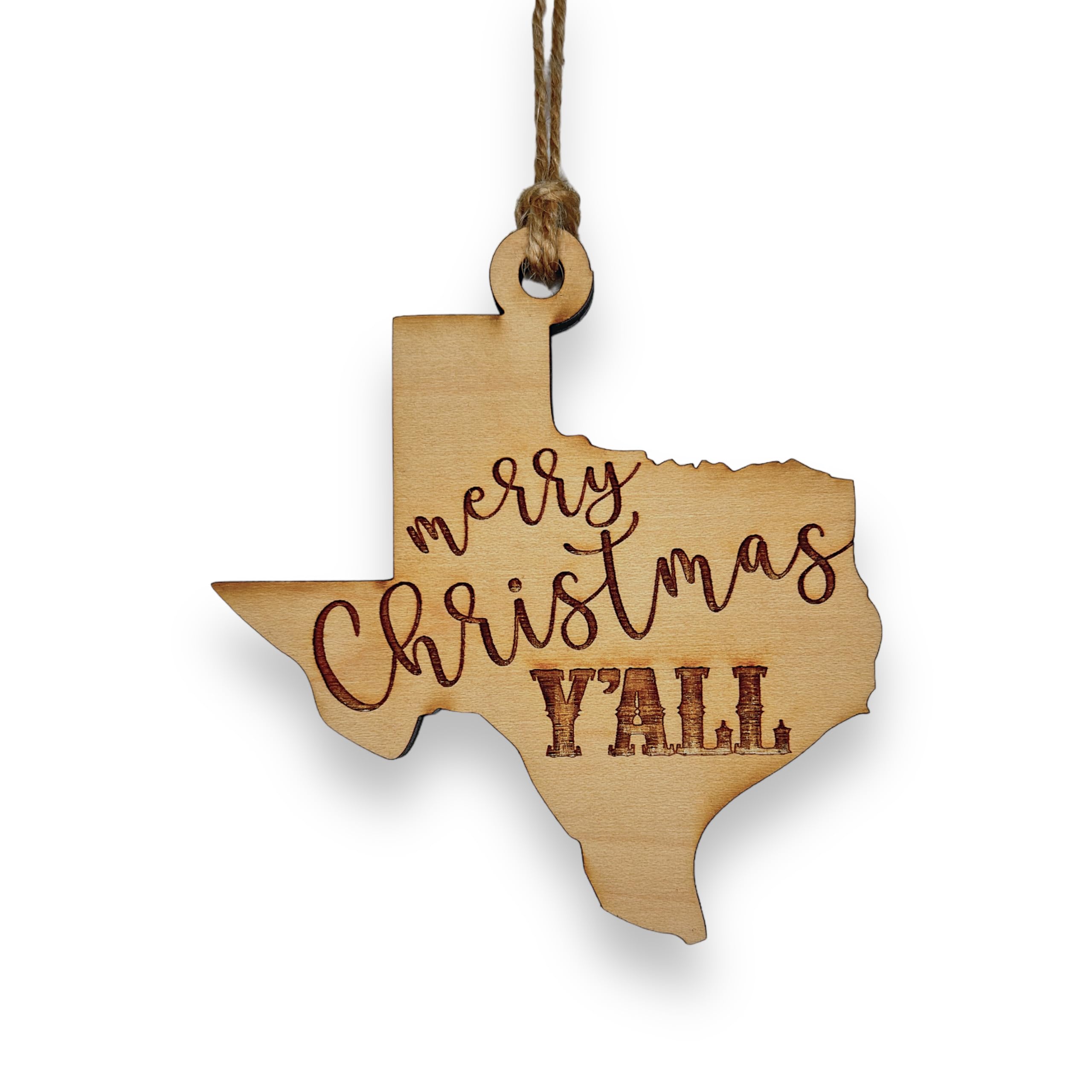 Ornament Merry Christmas Y'all raw maple wood 3x3in