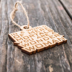 Raw wood ornament 4x2in