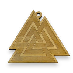 Ornament Valknut raw wood 3x3in closeup