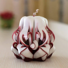 Oscar candles carved candle burgundy stripes white