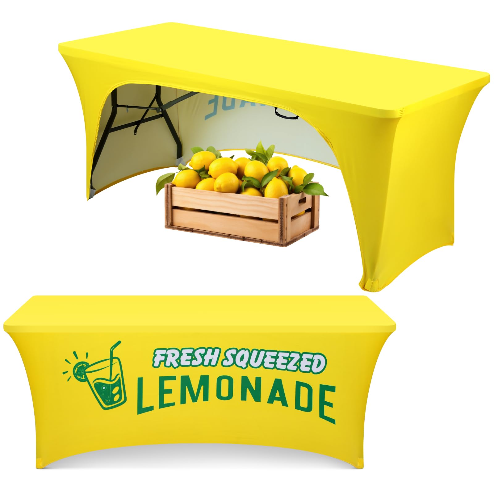 Oudain 6ft lemonade tablecloth yellow open back design