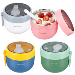 Pink 20oz Overnight Oat Container with lid and spoon