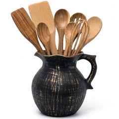 Oxmidud 7.1'' Rustic Utensil Holder ceramic on kitchen counter