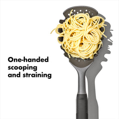 OXO Good Grips pasta scoop strainer gray large capacity scoop