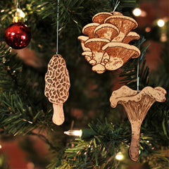 Oyster mushroom ornament handmade in USA birch wood