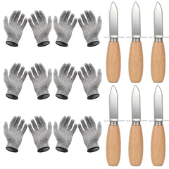 Oyster Shucking Knife Set with six knives and six gloves packaging