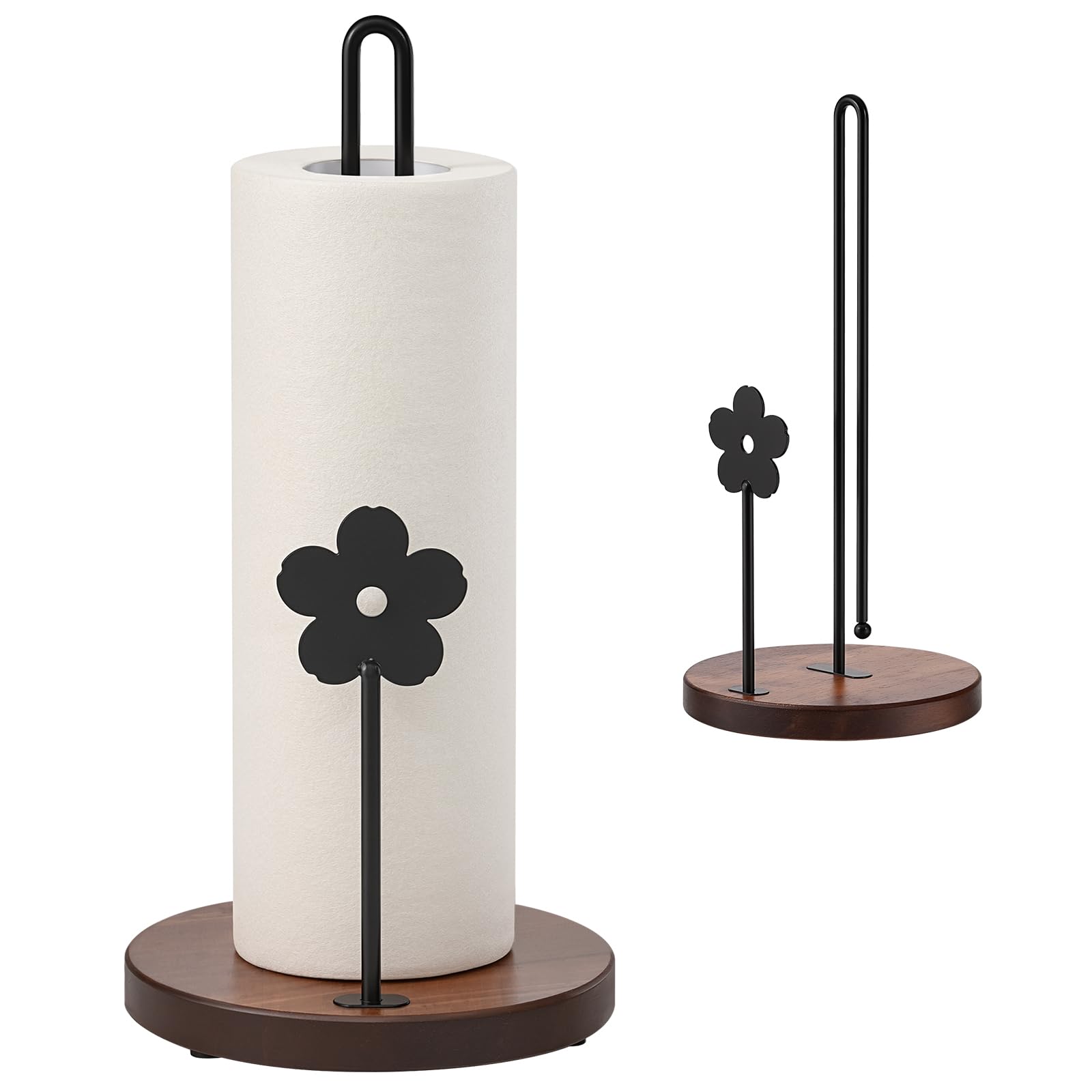 OZFOSO cute wood paper towel holder countertop with floral iron decor