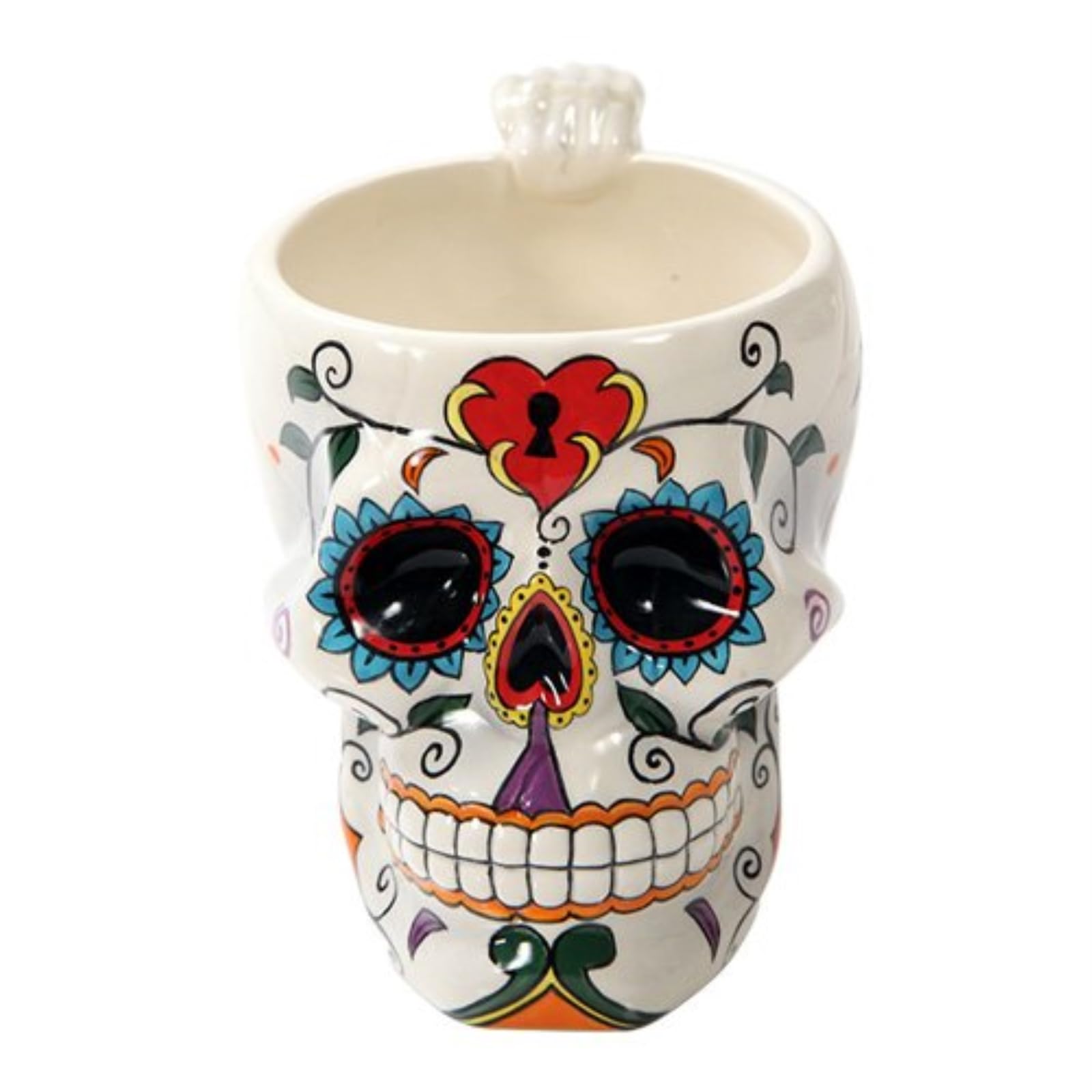 Pacific Giftware sugar skull mug with skeleton arm handle