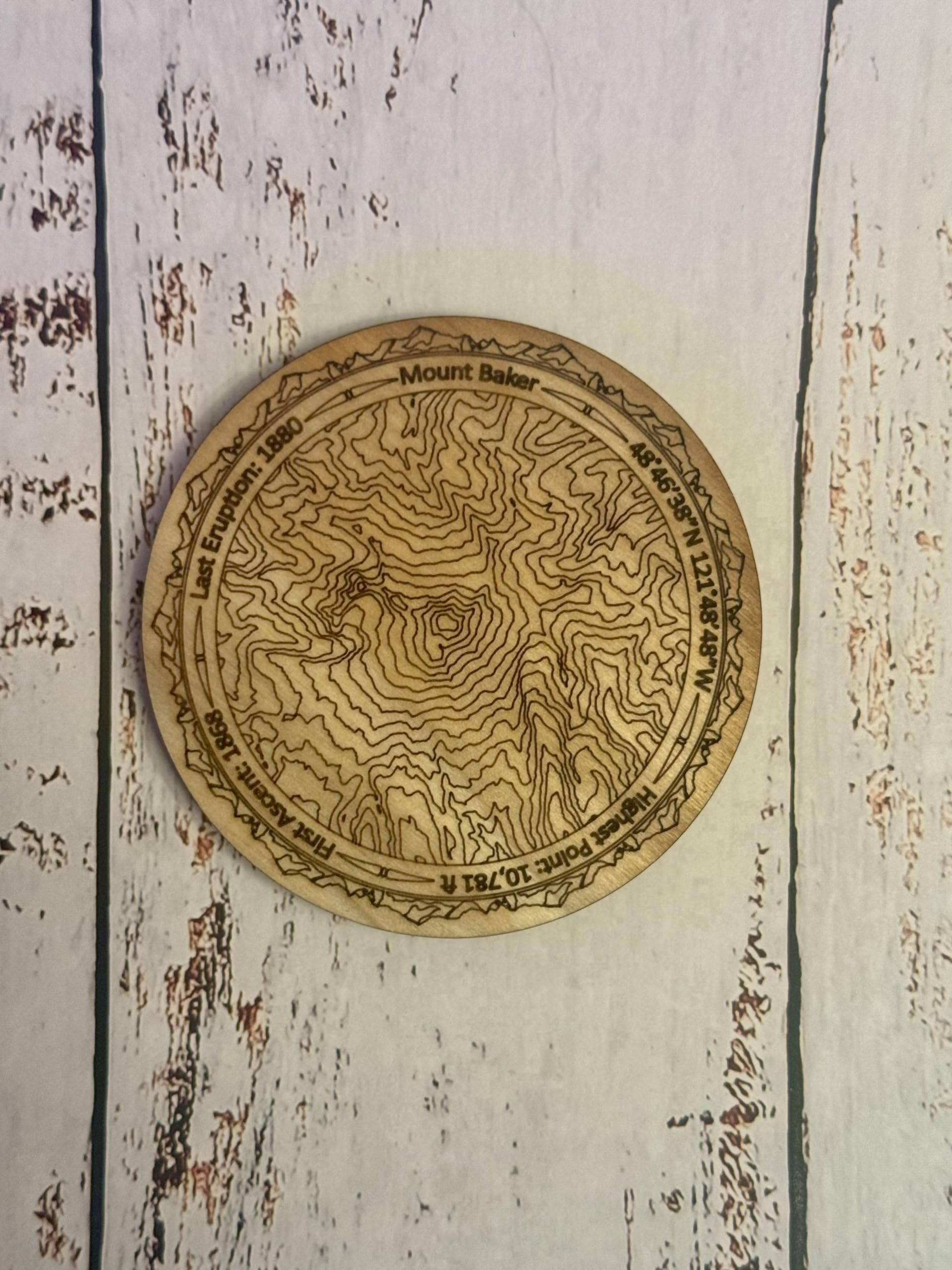 Wooden coasters set of 5 featuring Pacific Northwest mountains in walnut