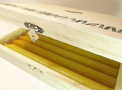 Pack of 10 beeswax taper candles with bell top