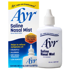 Pack2 Ayr saline nasal mist bottle and label