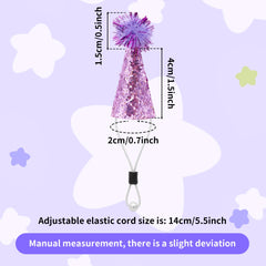 Glitter cone hats with pom poms and adjustable buckle