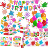 Paint Party Decorations 215Pcs kit banner swirls plates napkins cups