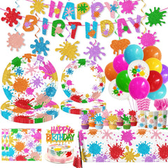 Paint Party Decorations 215Pcs kit banner swirls plates napkins cups