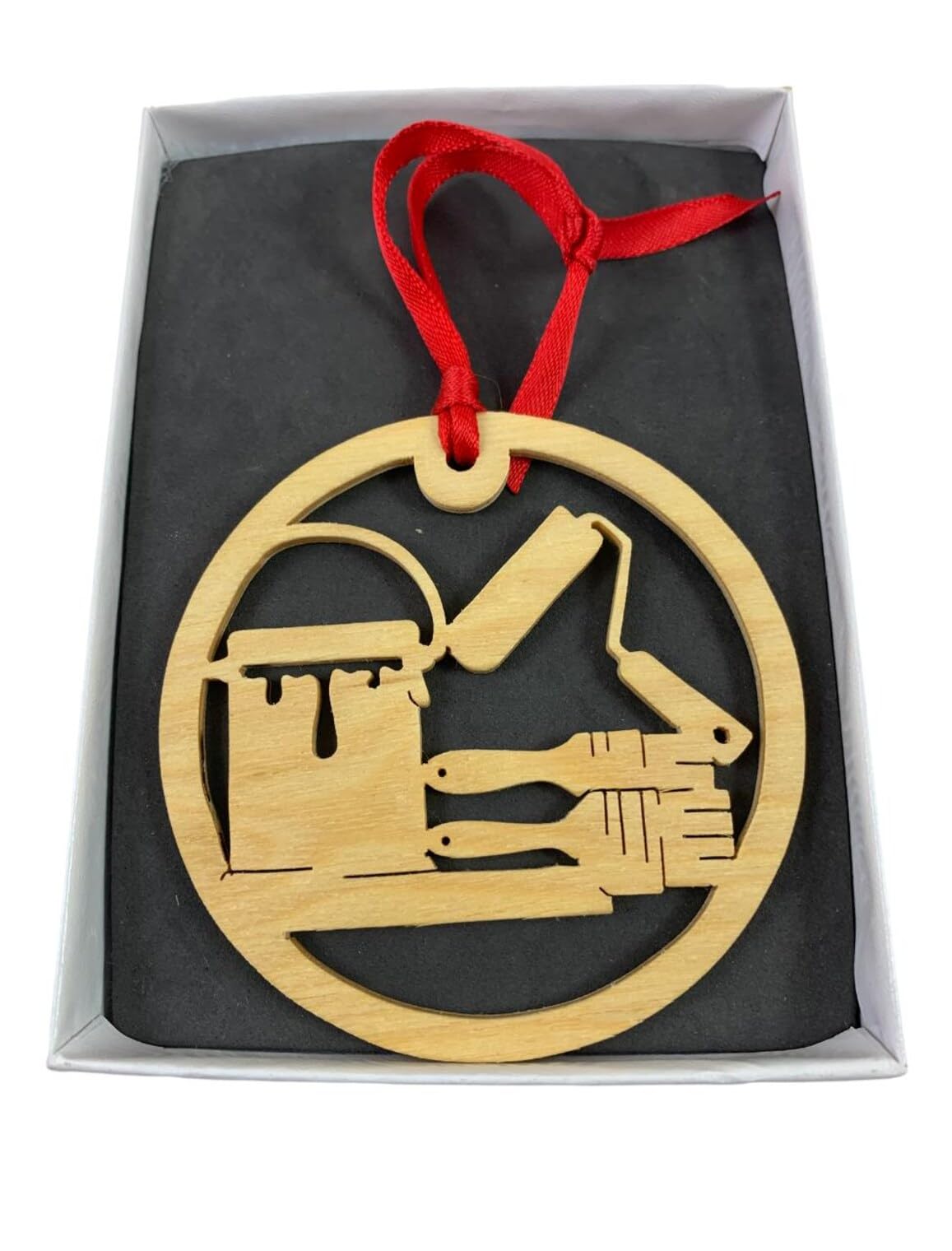Painter Christmas Ornament birch wood diameter 3.75 inches