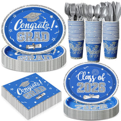 Pajean graduation tableware set blue and silver for 50 guests