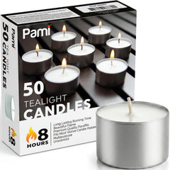 PAMI Tealight Candles unscented paraffin wax white 50 count