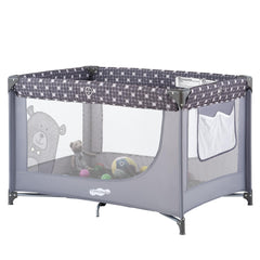 Pamo Babe Portable Crib Baby Playpen Grey with Mattress and Carry Bag