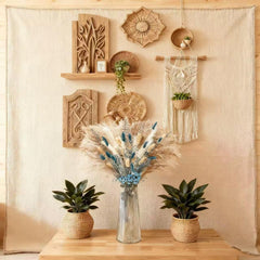 Preserved eucalyptus accents in blue bouquet